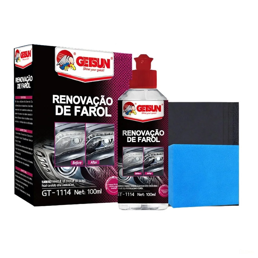 O Kit de Renovação de Farol GEISUN 100ml restaura rapidamente a transparência e o brilho original dos faróis automotivos, removendo oxidação, amarelamento e embaçamento com fórmula profissional e aplicadores inclusos para resultados duradouros.